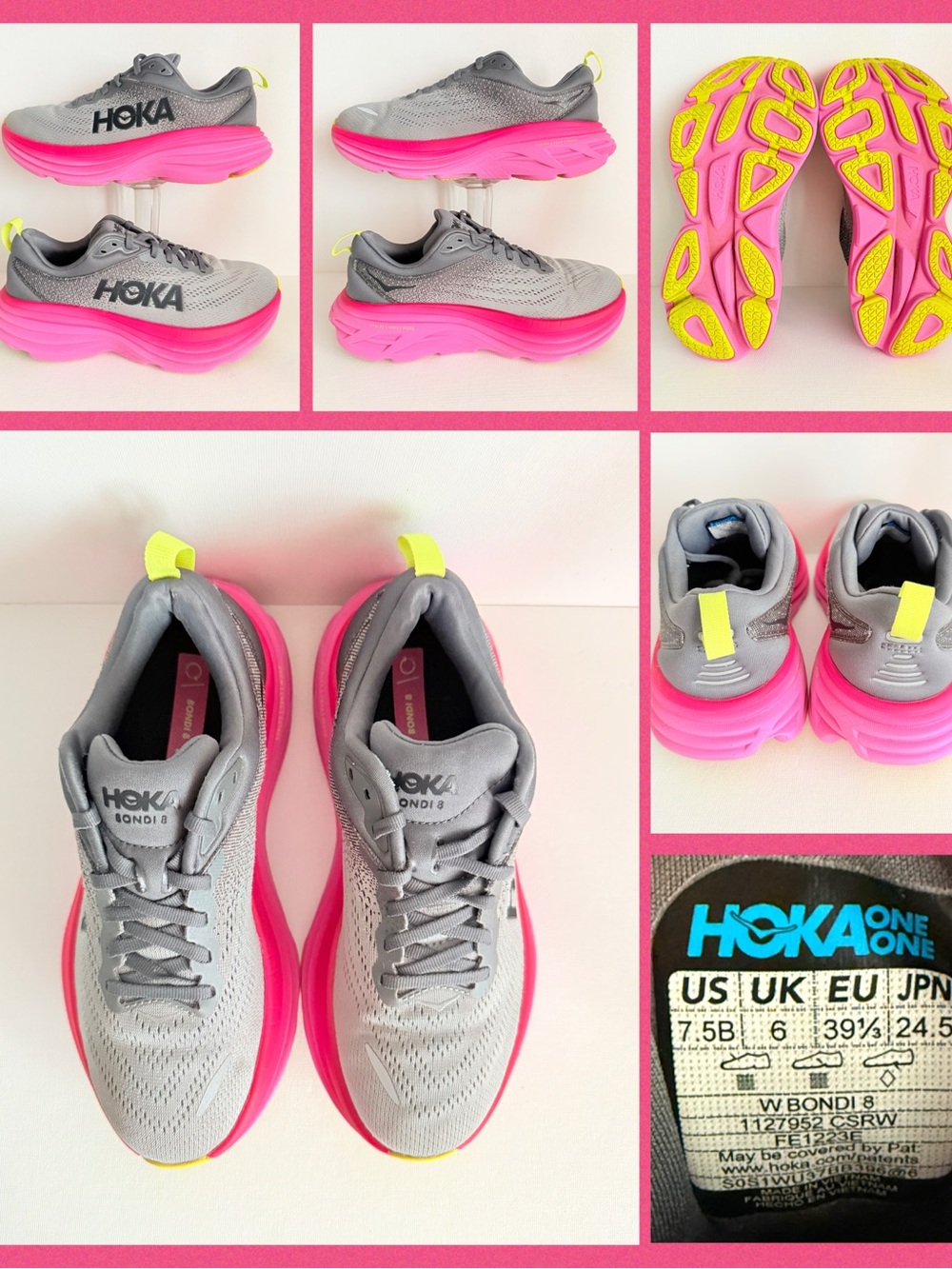 HOKA BONDI 8 Women's Gray & Pink Bondi Running Shoes